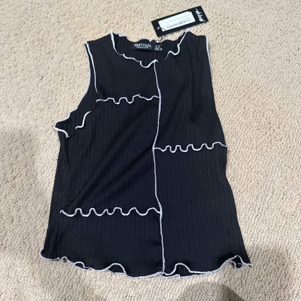 Nasty Gal Black and White Asymmetrical Ruffled Crop Top
